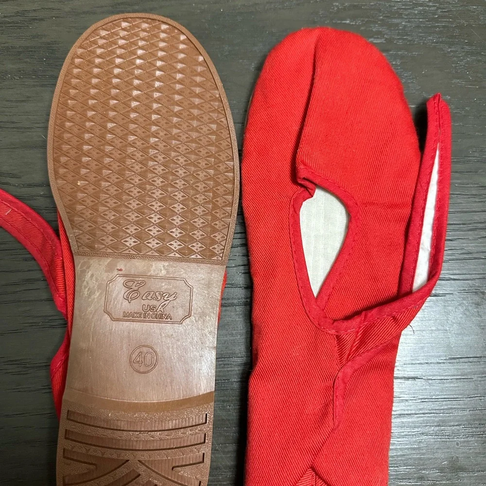 Women’s Red Canvas Mary Jane Flats with Adjustable Strap